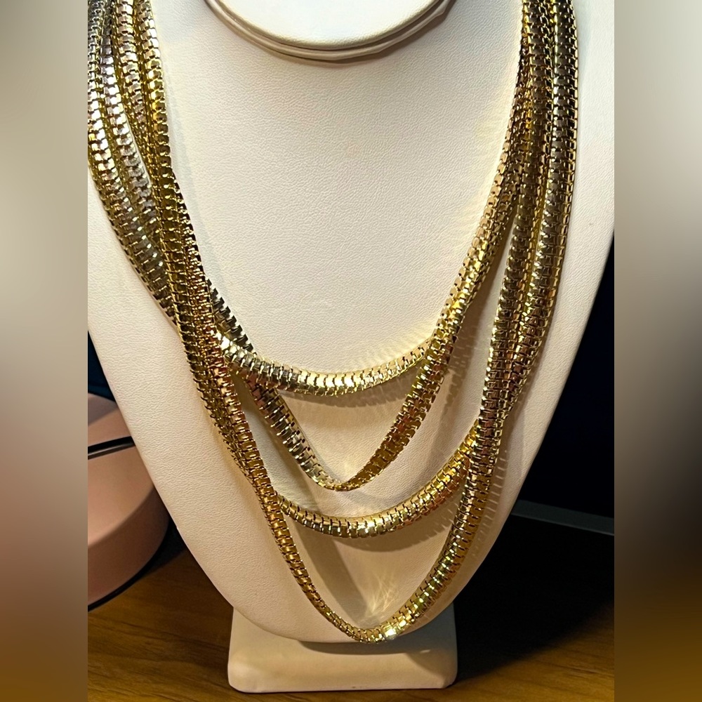 Vintage layered gold costume signed necklace